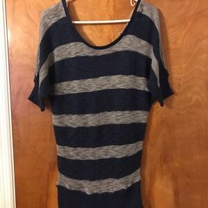 Maurices Navy and Gray Striped Short Sleeve Sweater